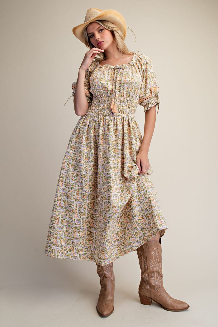 Short Puff Sleeve Floral Print Dress