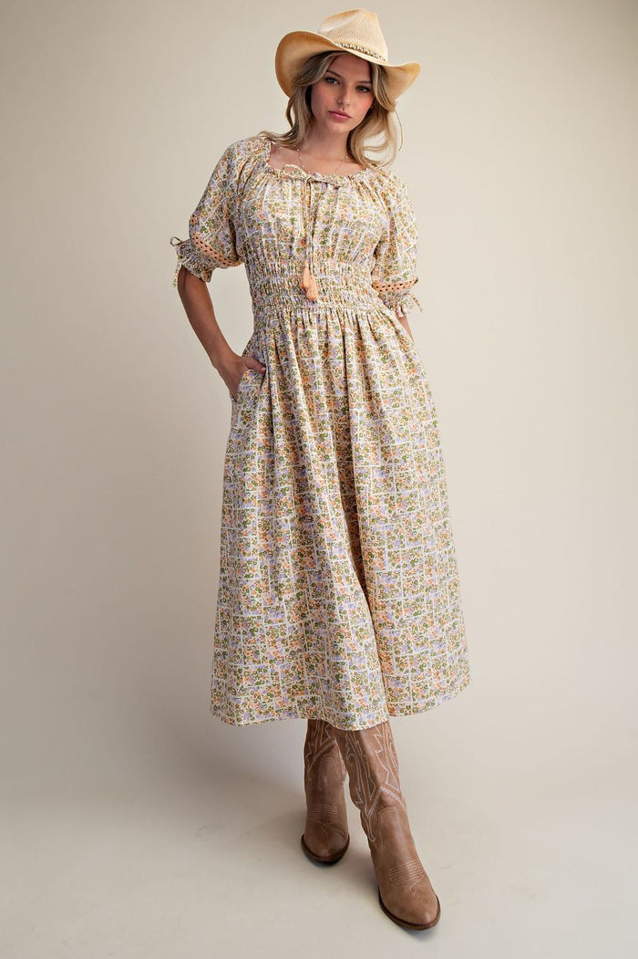 Short Puff Sleeve Floral Print Dress
