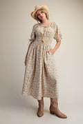 Short Puff Sleeve Floral Print Dress