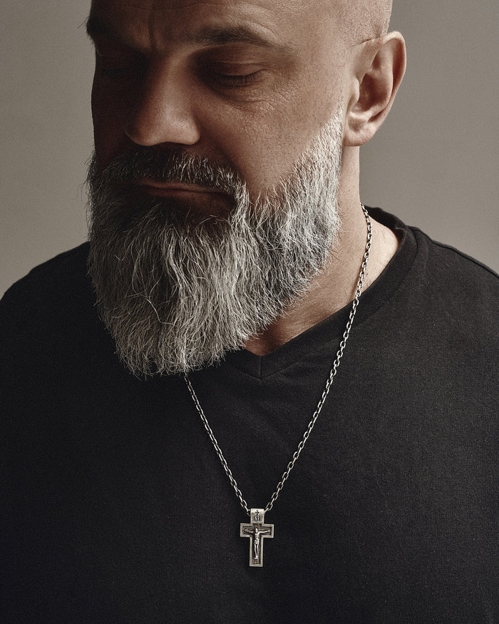 Silver cross THE CRUCIFIXION OF JESUS CHRIST. PROTECTION