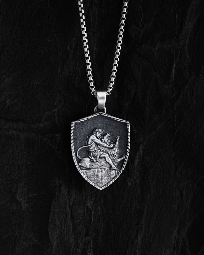 Silver pendant HERCULES & THE NEMEAN LION