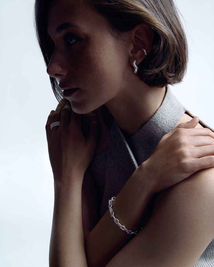 Silver single earring - cuff AURA S