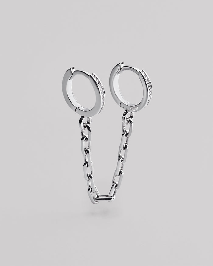 Silver single earring CHAIN (for two piercings)