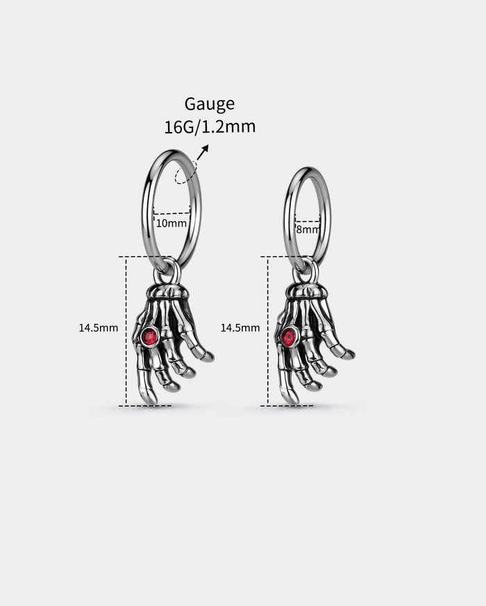 Skeleton Hand Red CZ Segment Cartilage Earring