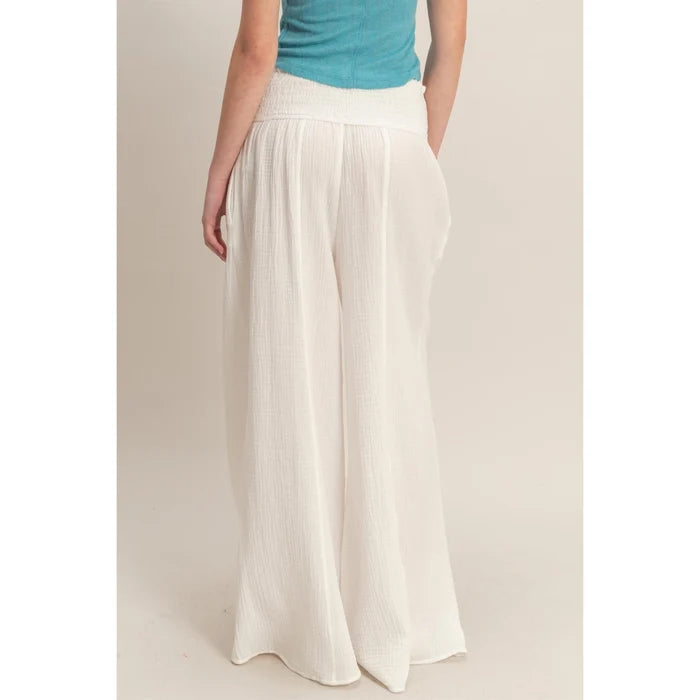 Smocked Waist Wide-Leg Pants