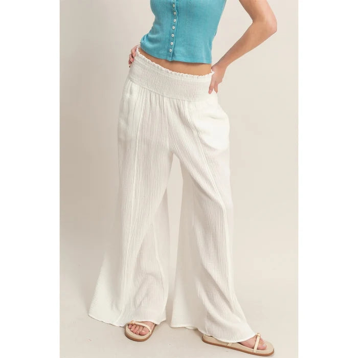Smocked Waist Wide-Leg Pants