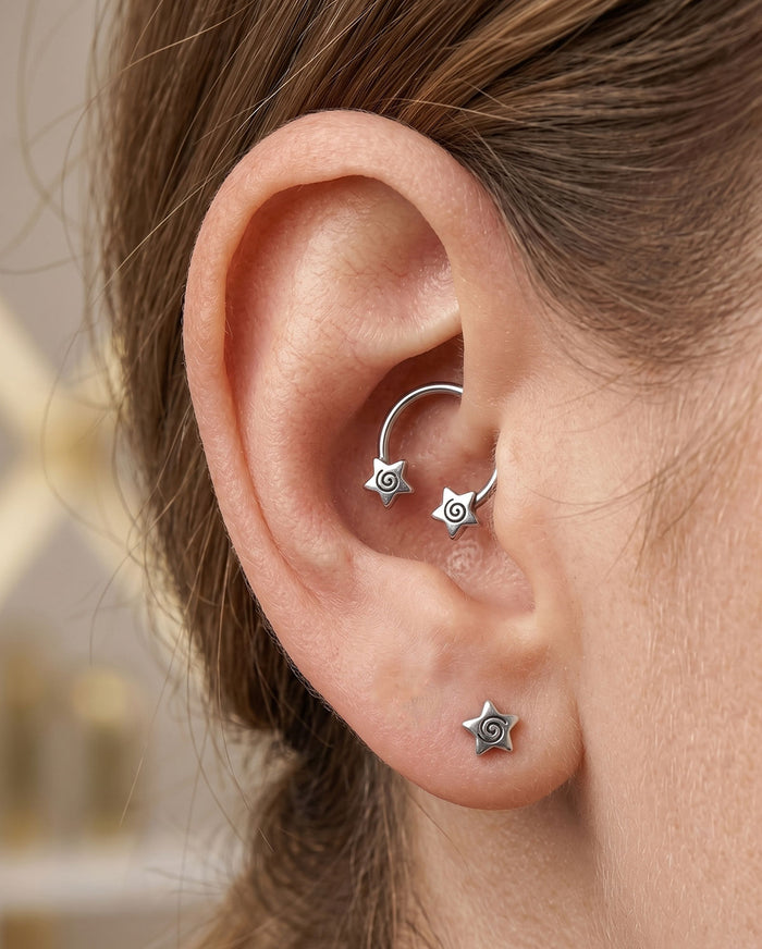 Spiral Star Horseshoe Septum Ring