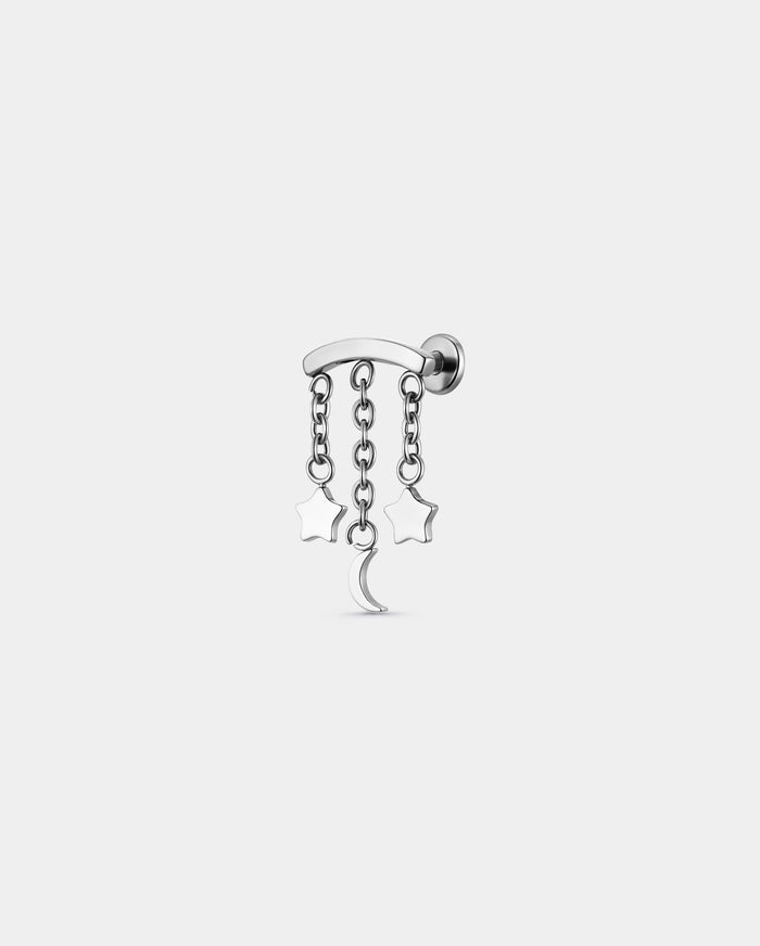 Star & Moon Chain Threadless  Hidden Helix Stud