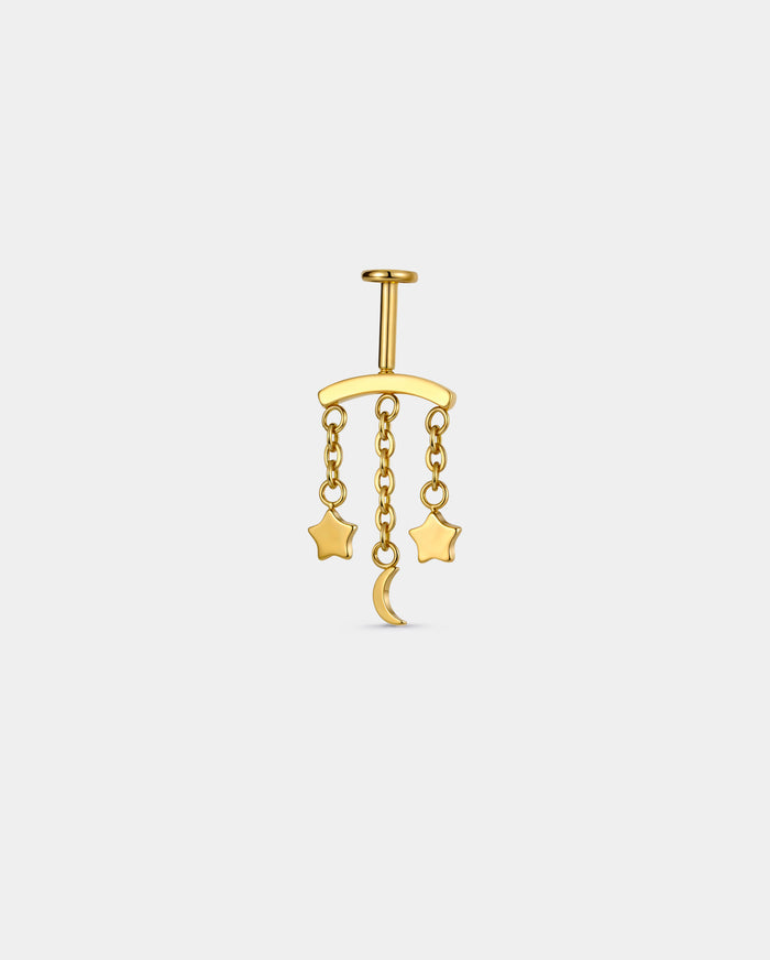 Star & Moon Chain Threadless Vertical Helix Stud