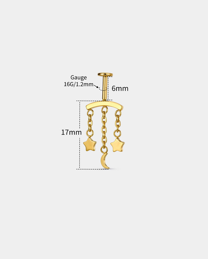 Star & Moon Chain Threadless Vertical Helix Stud