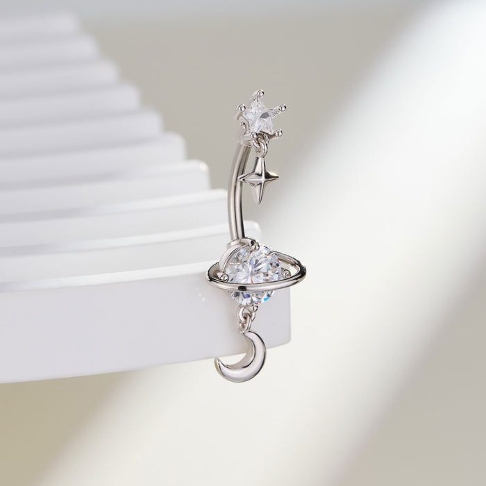 Star & Moon Dangle CZ Belly Button Ring