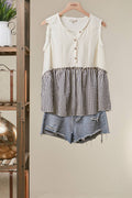 Striped Tiered Button Sleeveless Top
