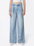 Super High Rise Floral Print Pleated Wide Leg Jeans