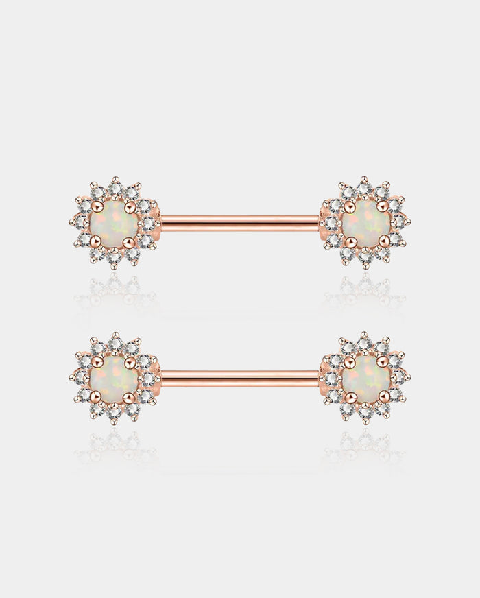 Synthetic Opal Rose Gold Nipple Barbell Pair