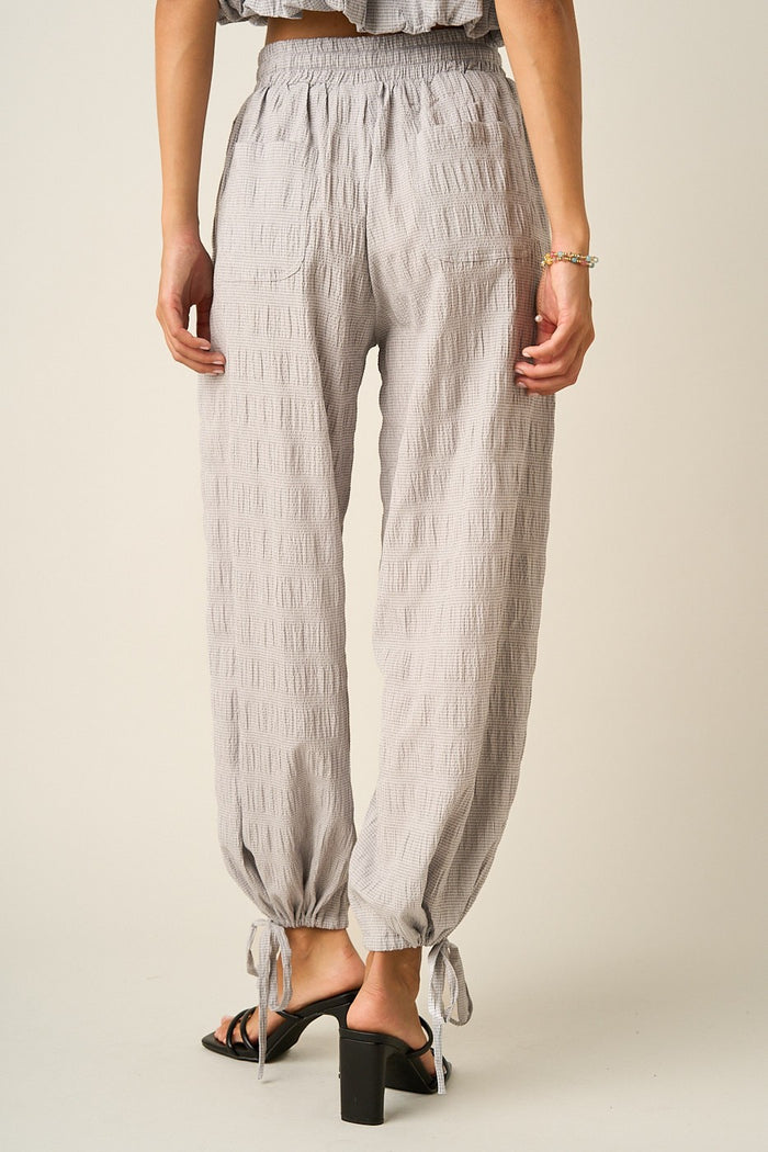 Textured Drawstring Hem Barrel Pants