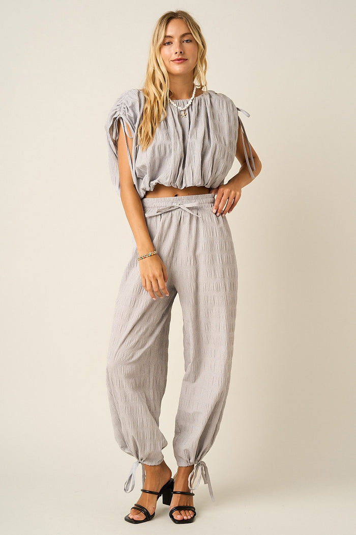 Textured Drawstring Hem Barrel Pants