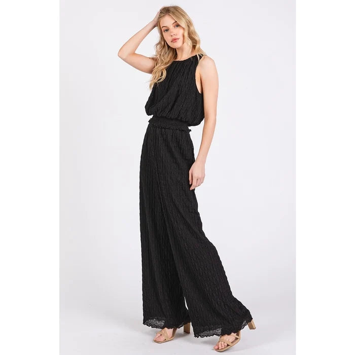 Textured Stretchy Crop Tank and Pants Set for Women