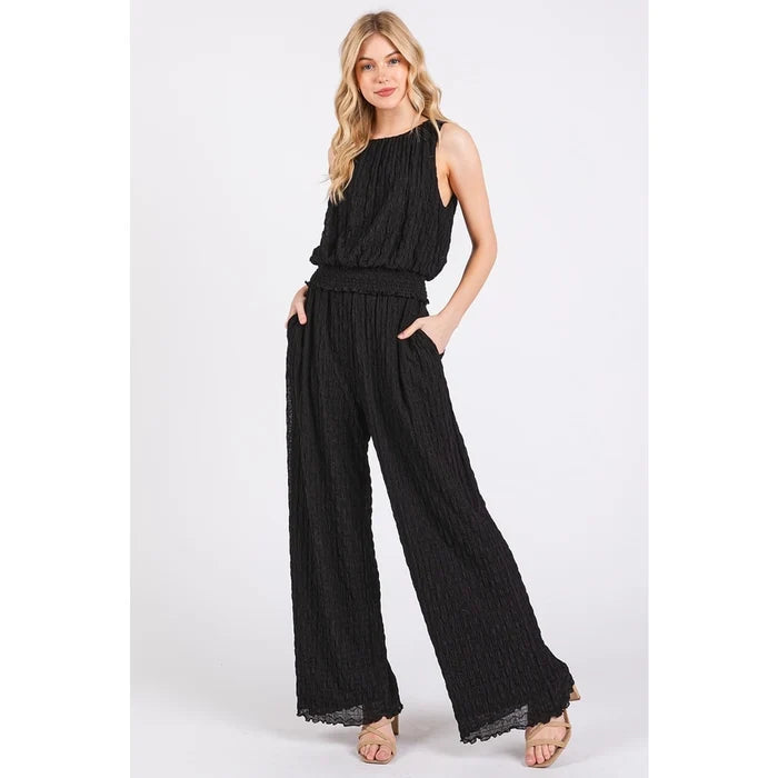 Textured Stretchy Crop Tank and Pants Set for Women