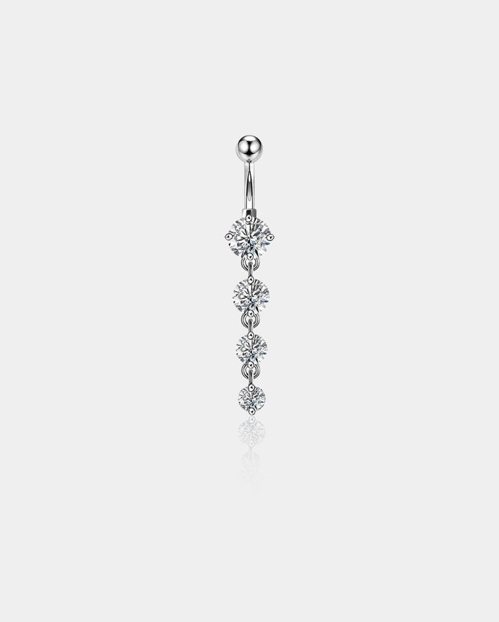 14G Surgical Steel Round Clear CZ Dangle Simple Belly Button Ring - OUFER BODY JEWELRY
