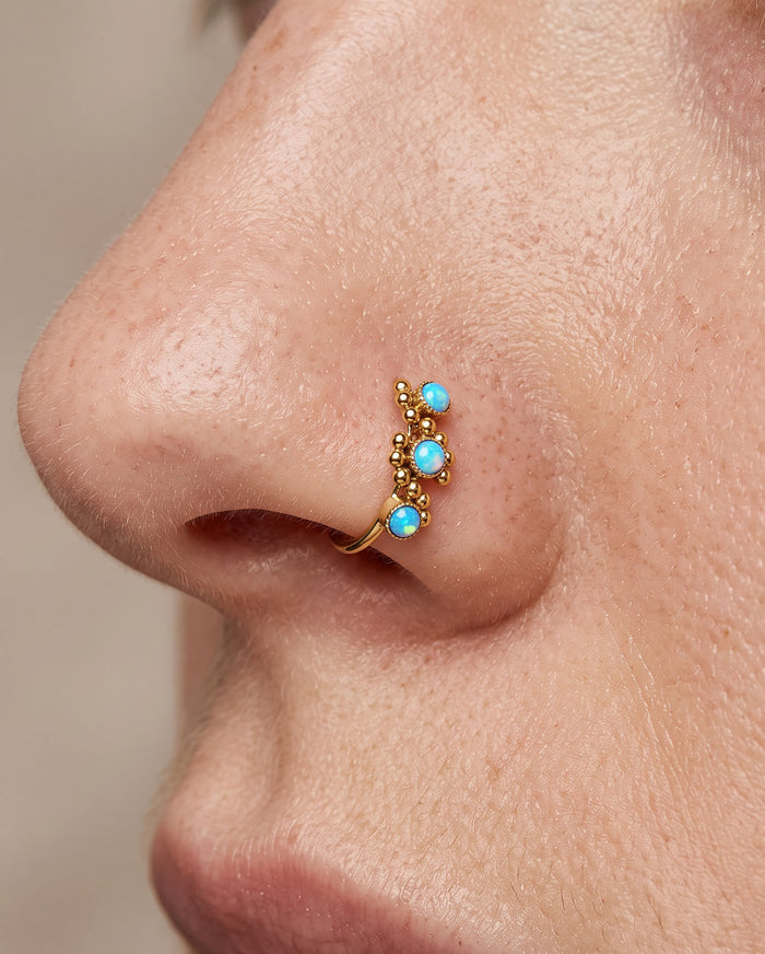 Triple Synthetic Synthetic Opal Beaded Side Nose Hoop