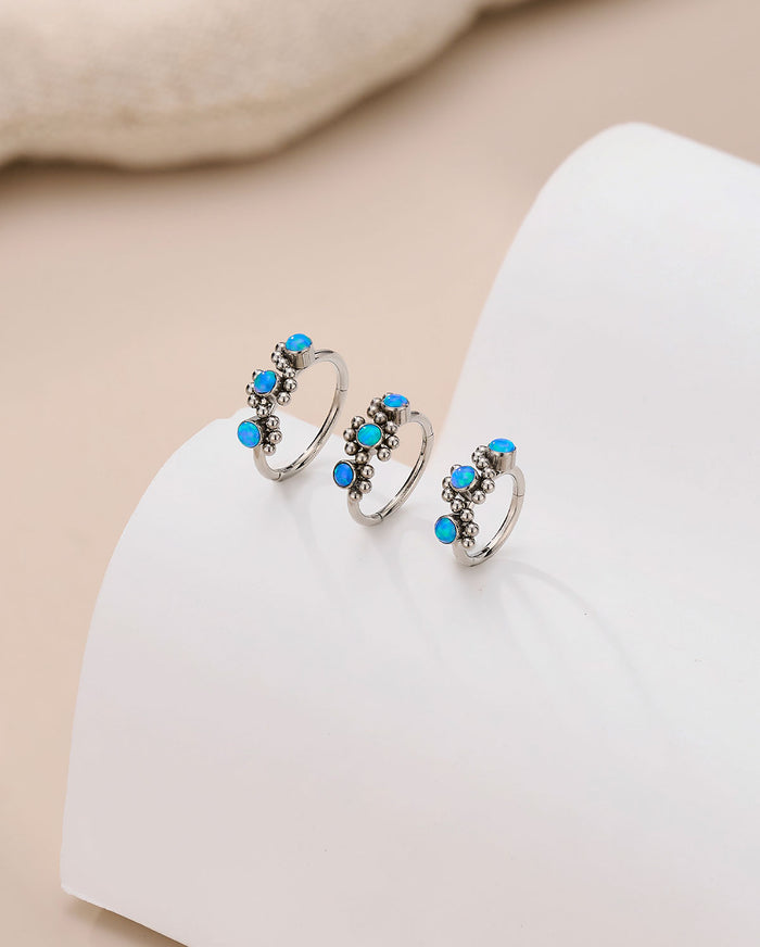 Triple Synthetic Synthetic Opal Beaded Side Nose Hoop