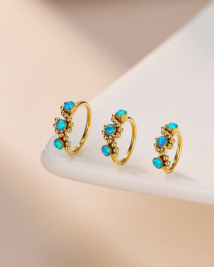 Triple Synthetic Synthetic Opal Beaded Side Nose Hoop