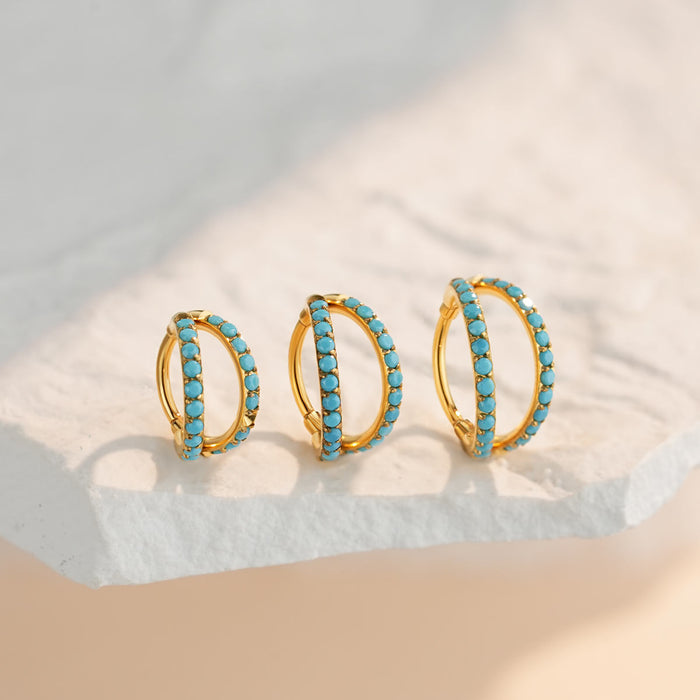 gold turquoise double nose ring