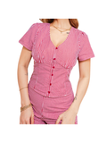 V Neck Button Front Red Gingham Top