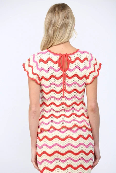 Wavy Chevron Pattern Open Knit Sweater Top & Skirt *Sold Separately