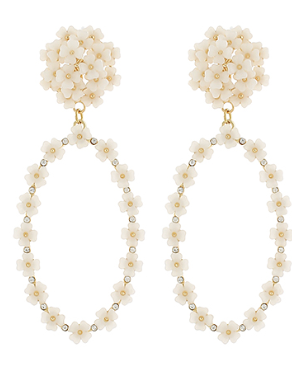 White Cluster Floral Dangle Earrings