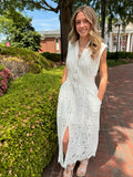 White Lace Zip Up Midi Dress